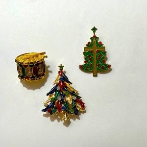 Christmas set brooch’s drum,genes Christmas tree,and cross gem Christmas tree